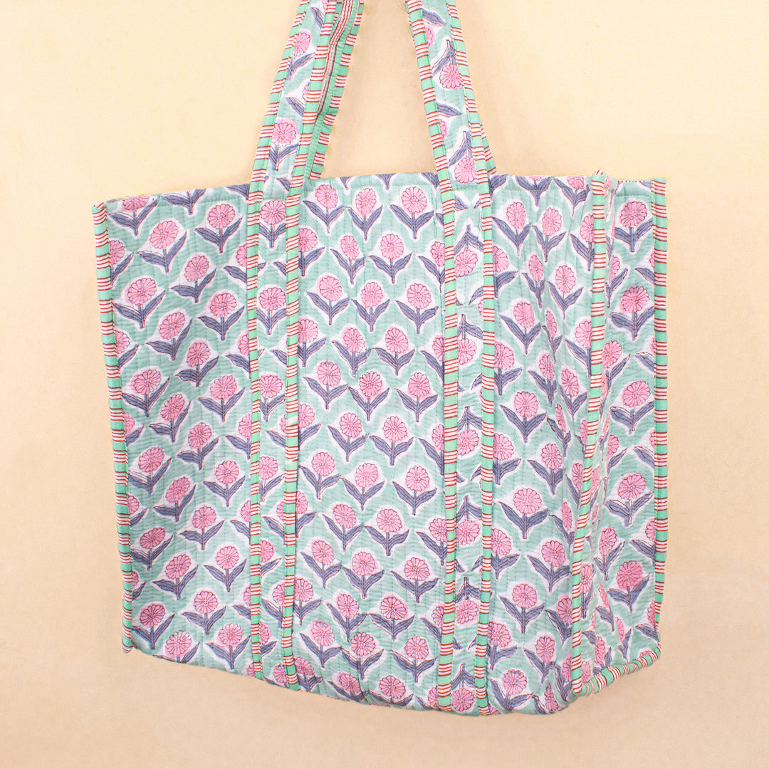 Quilted Cotton Tote Bag | Everyday Shoulder Bag