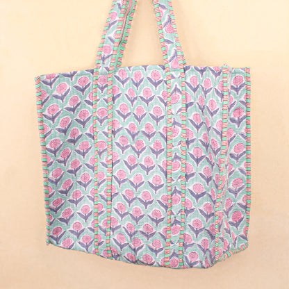 Quilted Tote Bag, Custom Market Bag. Cotton Shoulder Bag