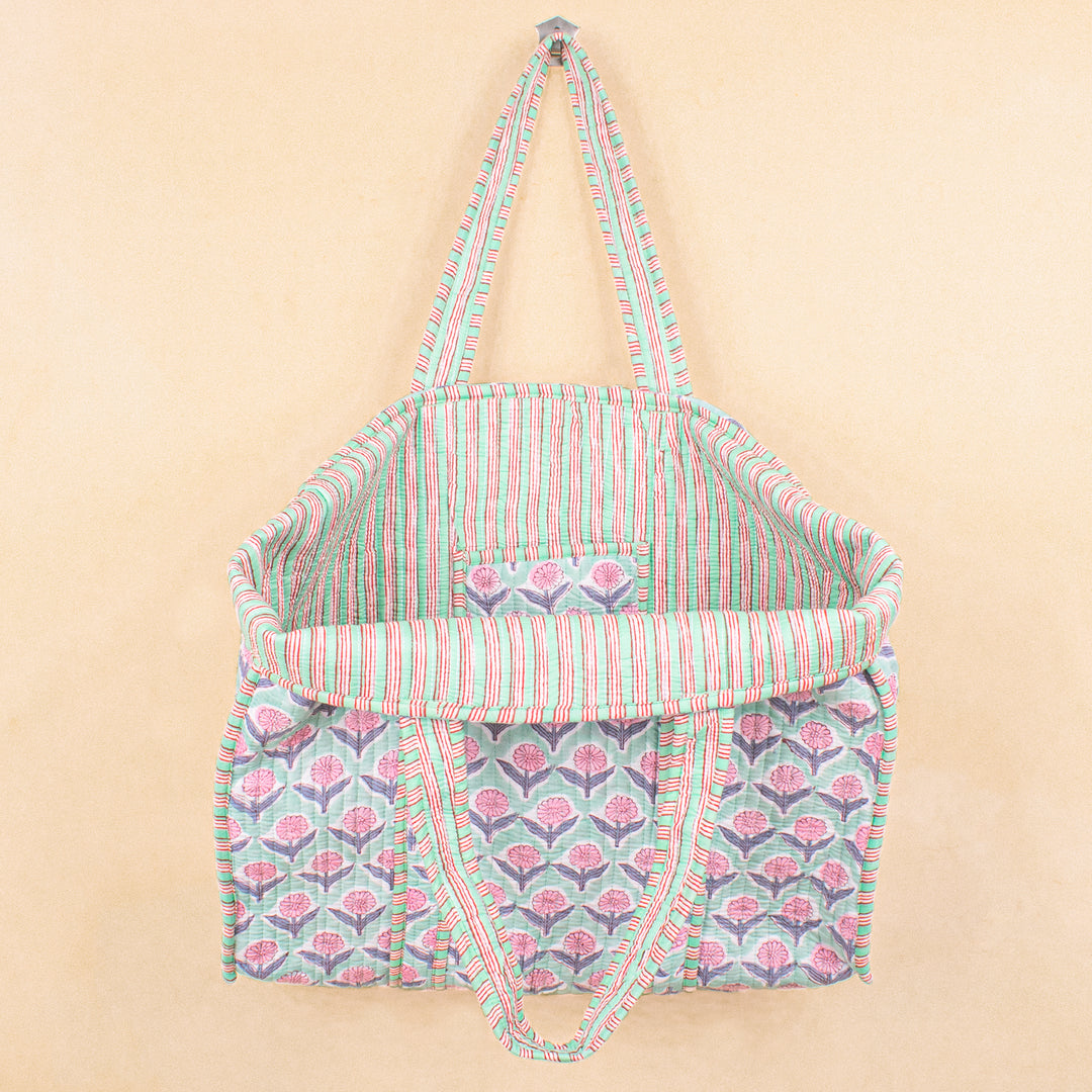 Quilted Cotton Tote Bag | Everyday Shoulder Bag