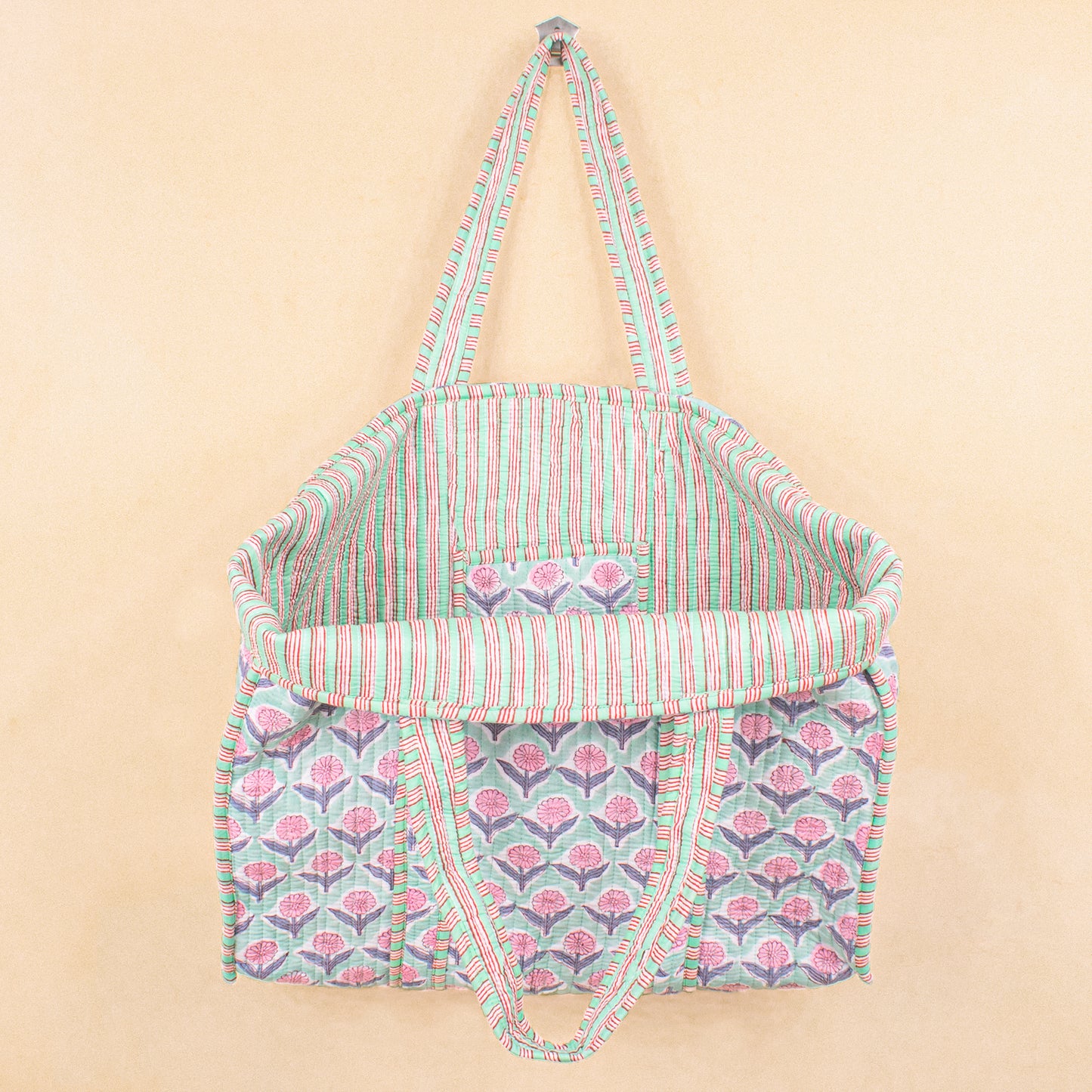 Quilted Tote Bag, Custom Market Bag. Cotton Shoulder Bag