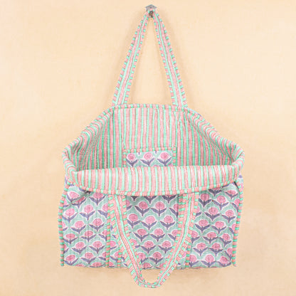 Quilted Tote Bag, Custom Market Bag. Cotton Shoulder Bag