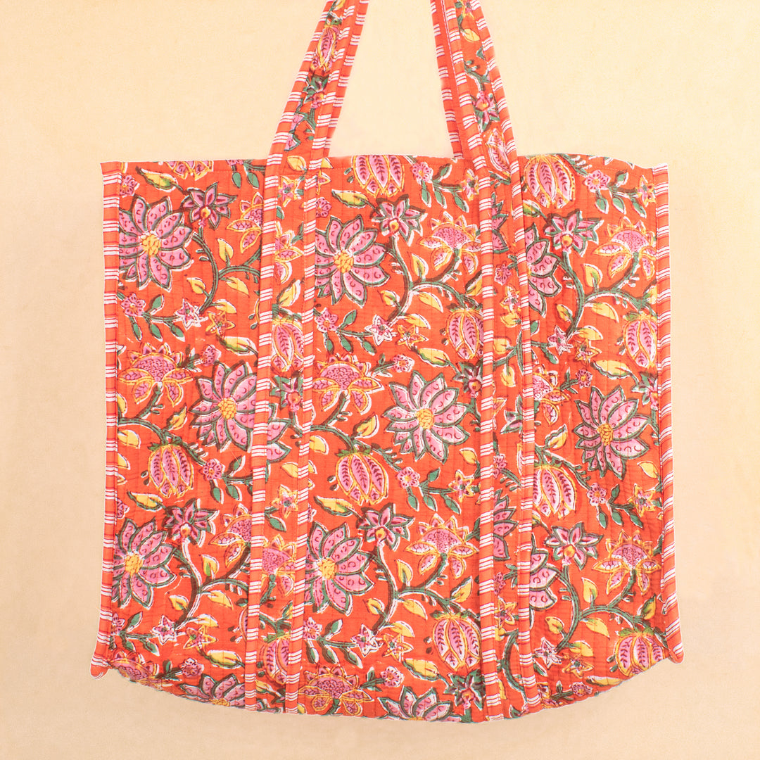 Quilted Cotton Tote Bag | Everyday Shoulder Bag
