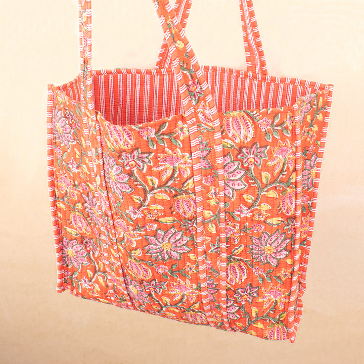 Quilted Cotton Tote Bag | Everyday Shoulder Bag