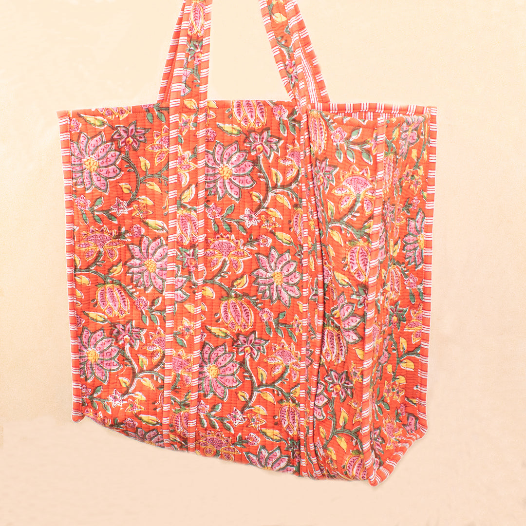 Quilted Cotton Tote Bag | Everyday Shoulder Bag