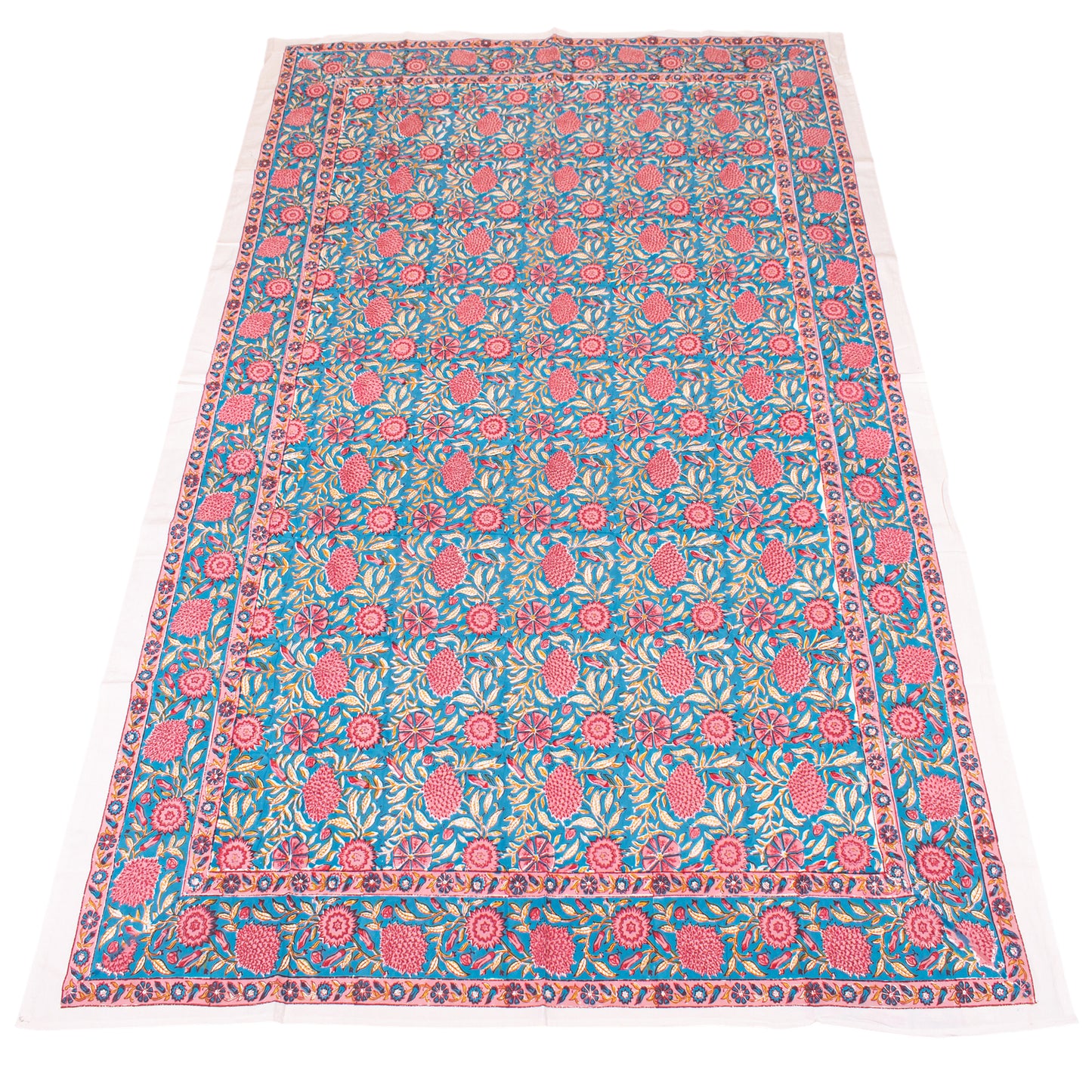 Indian Cotton Block Print Tablecloth, Rustic Farmhouse Table Cover, Handmade Table Linen