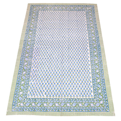 Floral Block Print Tablecloth, 100% Cotton Table Cover, Boho Kitchen Dining Decor