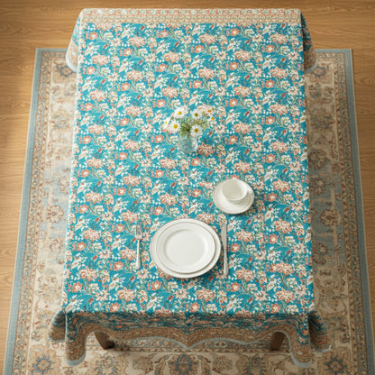 Bohemian Hand Block Printed Tablecloth, Cotton Dining Table Cover, Artistic Home Decor