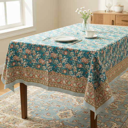Bohemian Hand Block Printed Tablecloth, Cotton Dining Table Cover, Artistic Home Decor