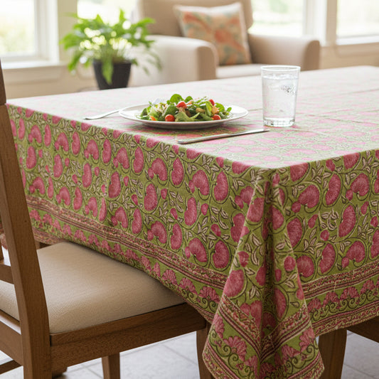 Floral Cotton Tablecloth, Indian Block Print Table Cover, Handmade Dining Linen