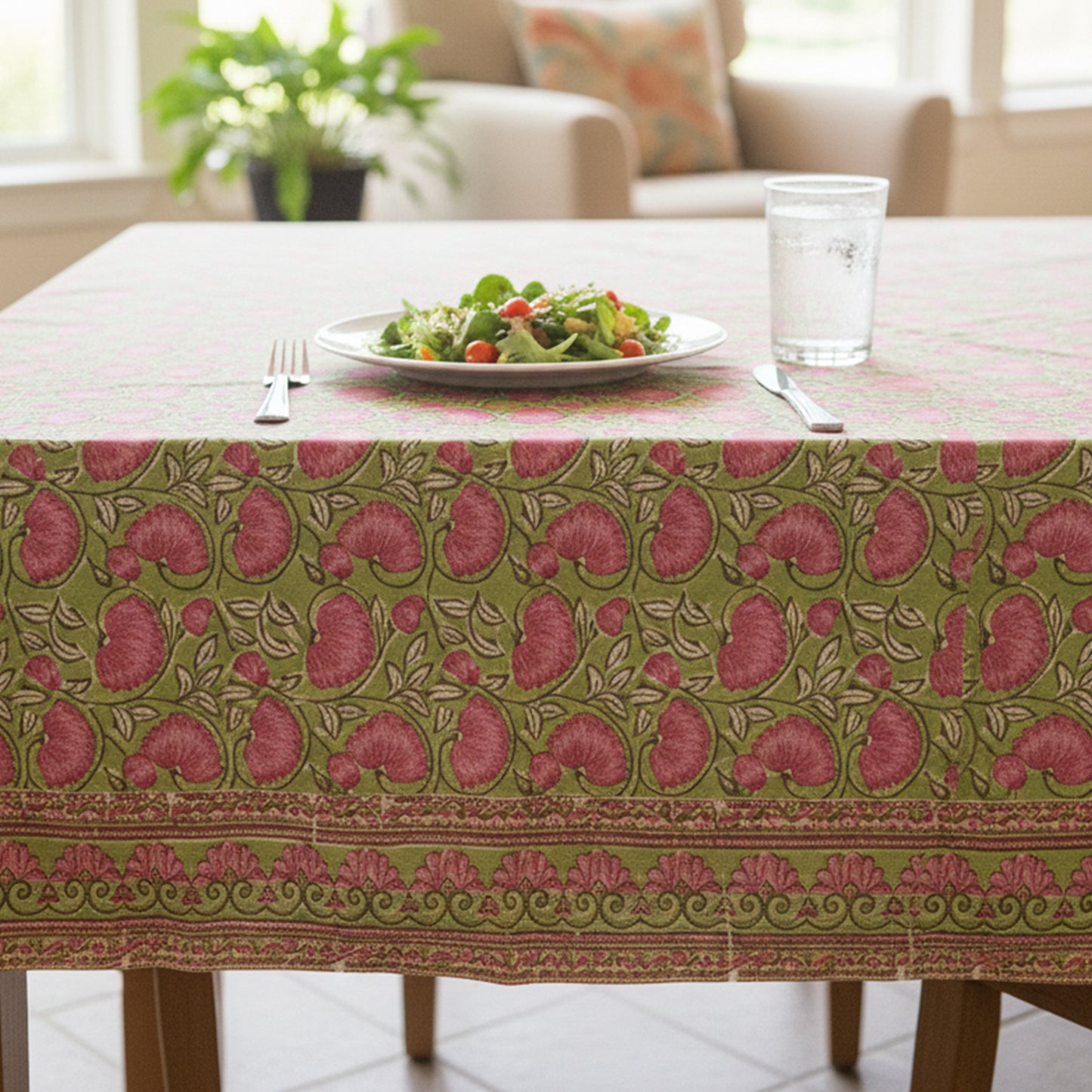 Floral Cotton Tablecloth, Indian Block Print Table Cover, Handmade Dining Linen