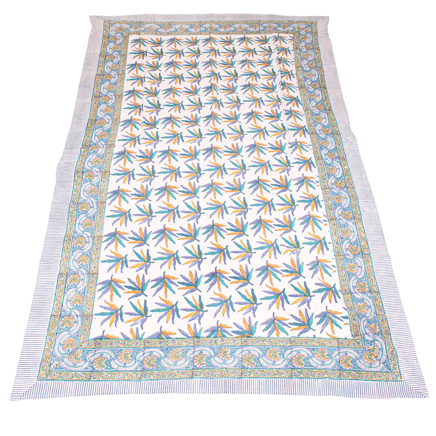 Natural Cotton Tablecloth with Hand Block Print, Eco-Friendly Farmhouse Table Decor