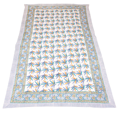 Natural Cotton Tablecloth with Hand Block Print, Eco-Friendly Farmhouse Table Decor
