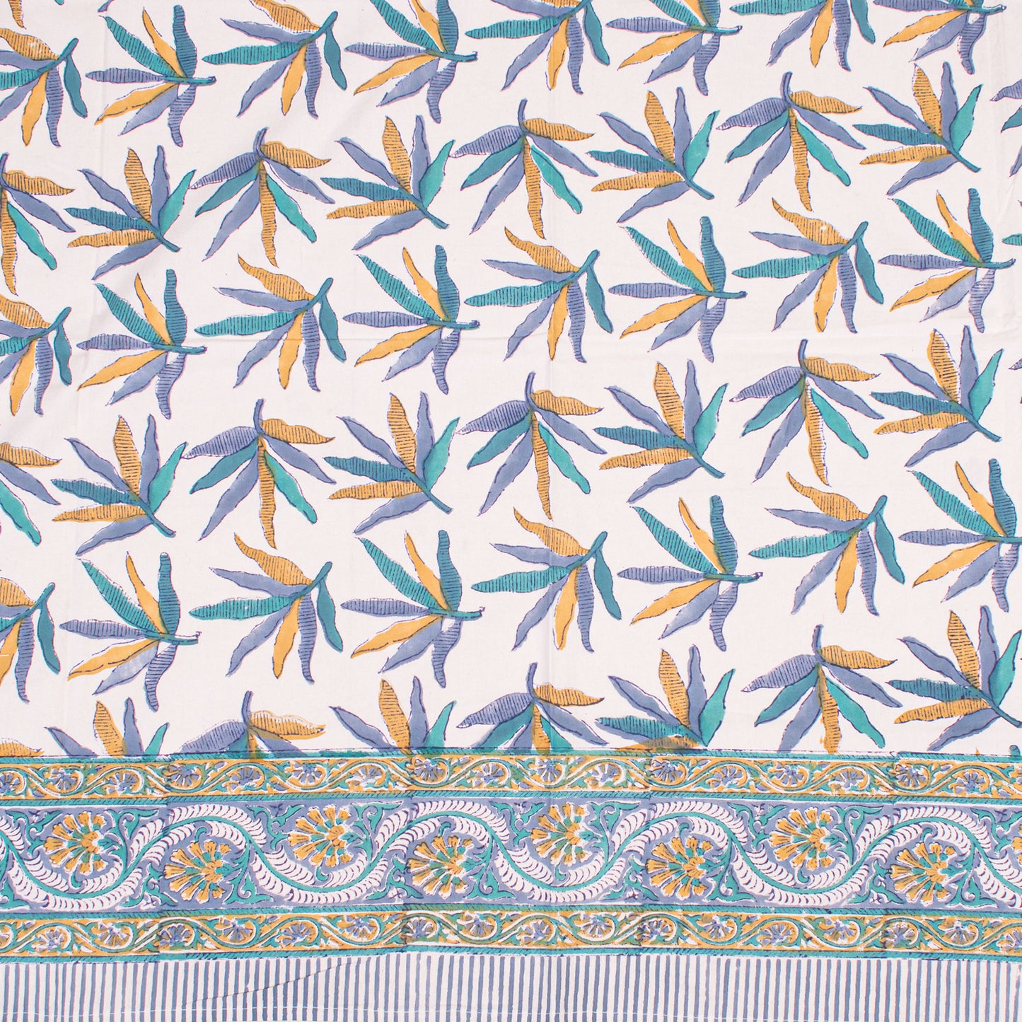 Natural Cotton Tablecloth with Hand Block Print, Eco-Friendly Farmhouse Table Decor