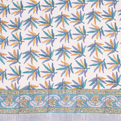 Natural Cotton Tablecloth with Hand Block Print, Eco-Friendly Farmhouse Table Decor