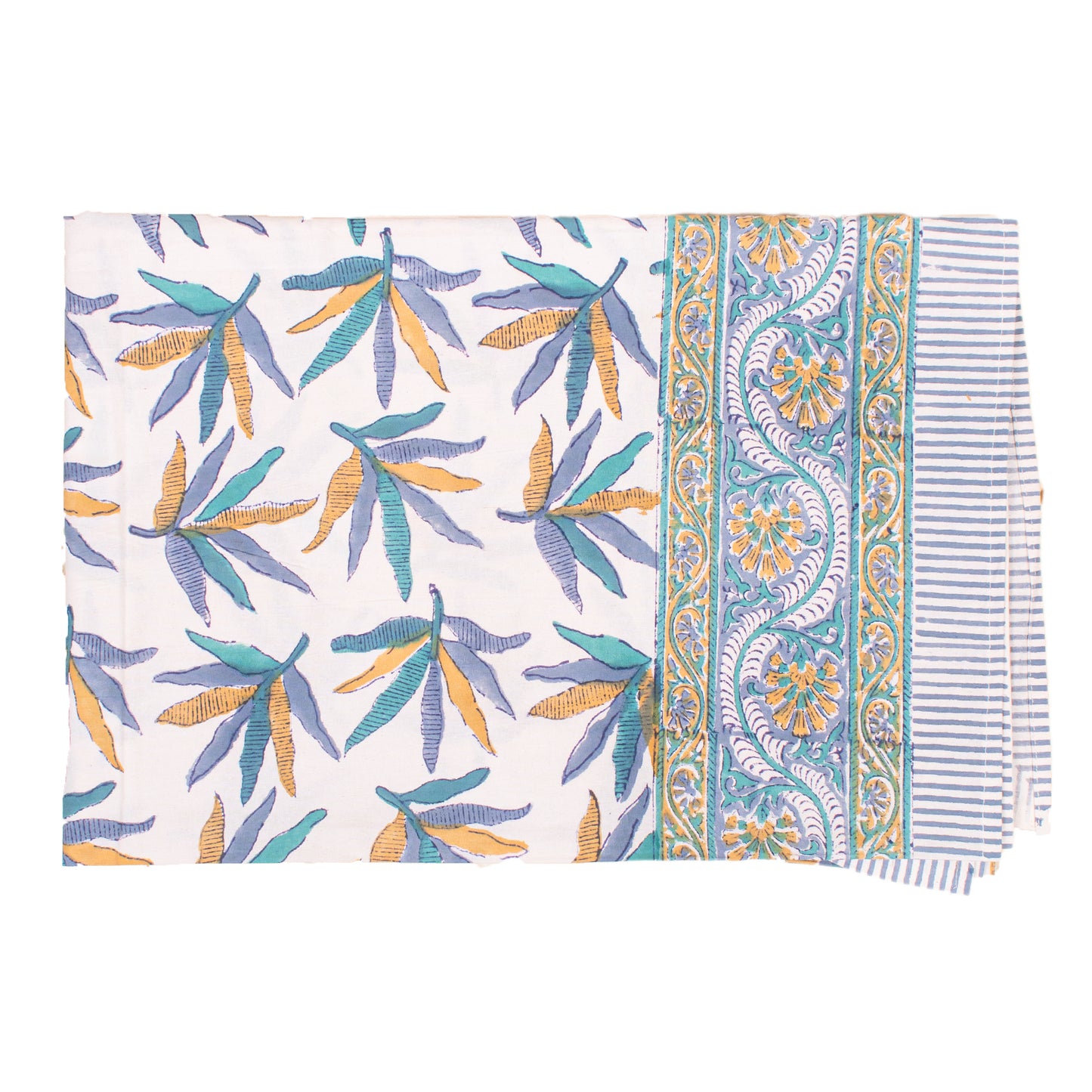 Natural Cotton Tablecloth with Hand Block Print, Eco-Friendly Farmhouse Table Decor