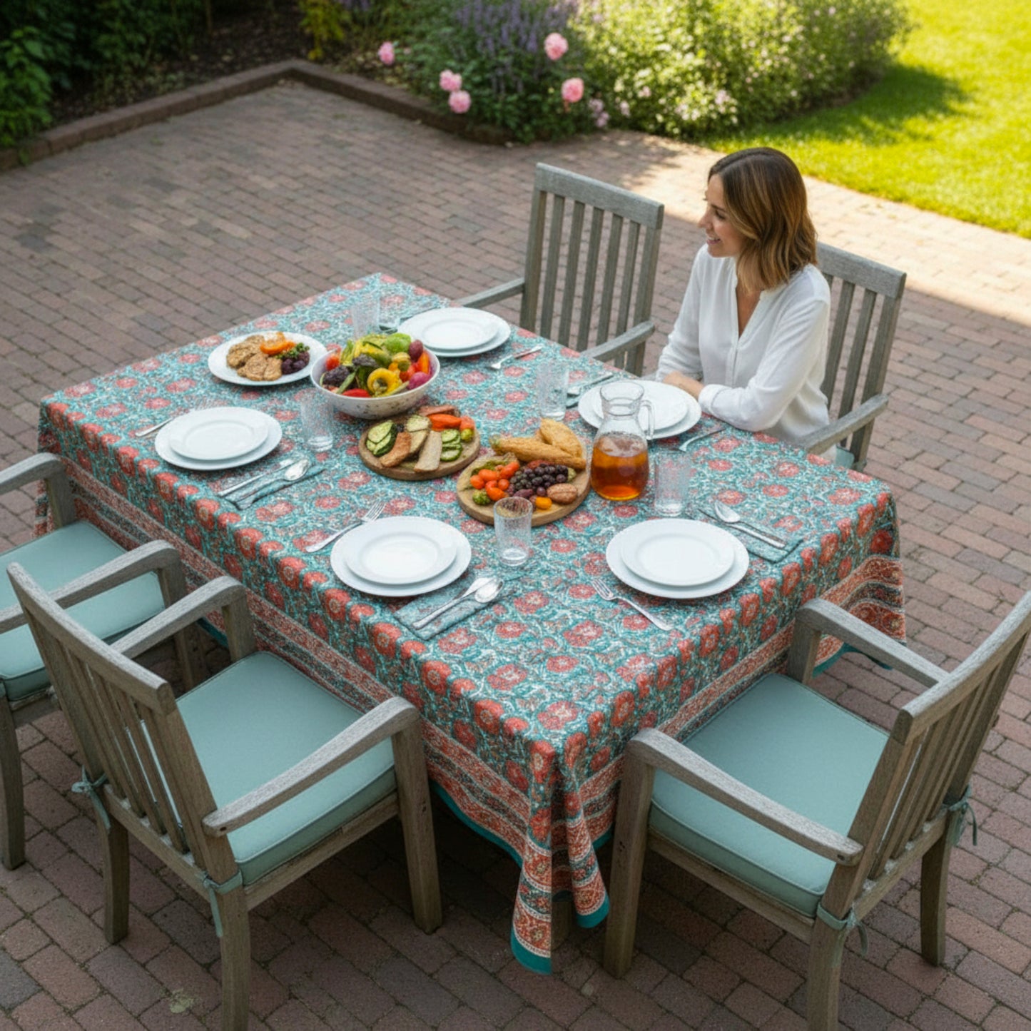 Block Print Tablecloth Round, Cotton Boho Dining Table Cover, Handmade Linen