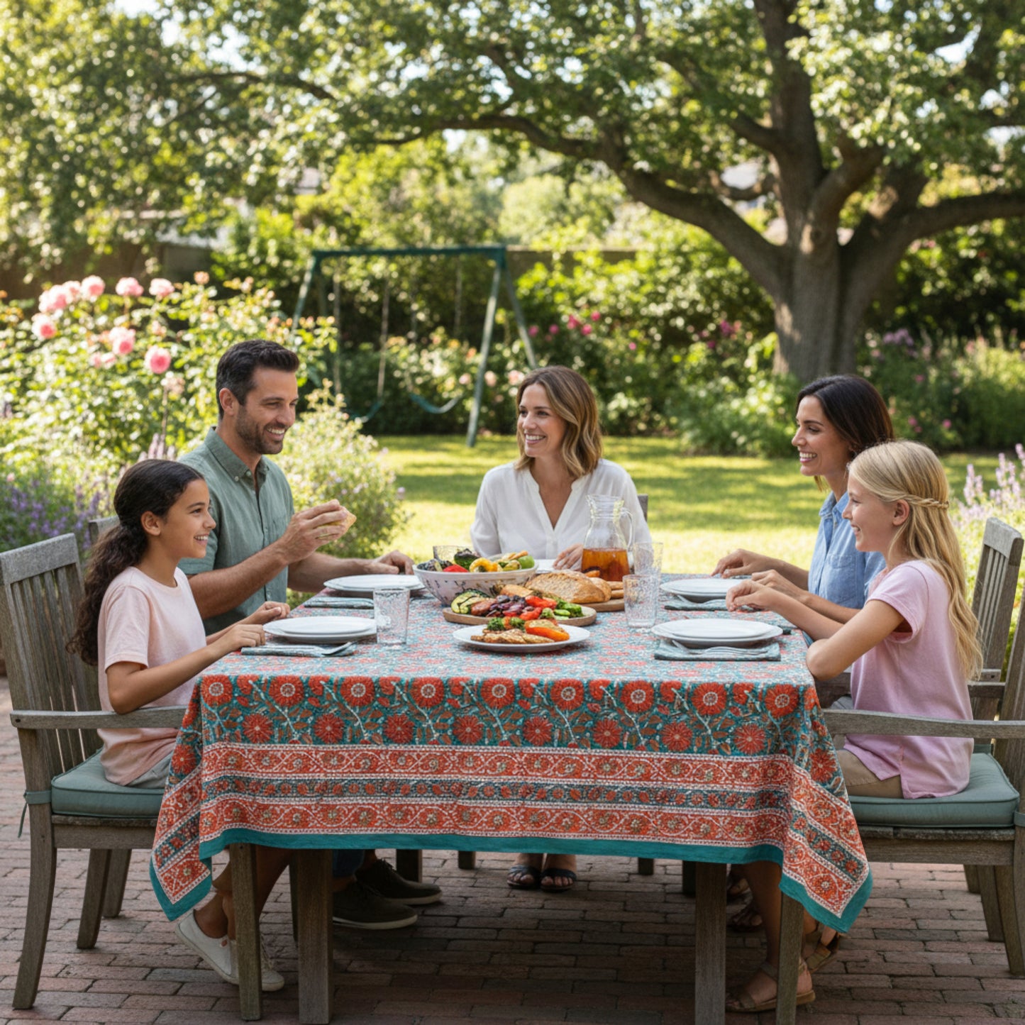 Block Print Tablecloth Round, Cotton Boho Dining Table Cover, Handmade Linen