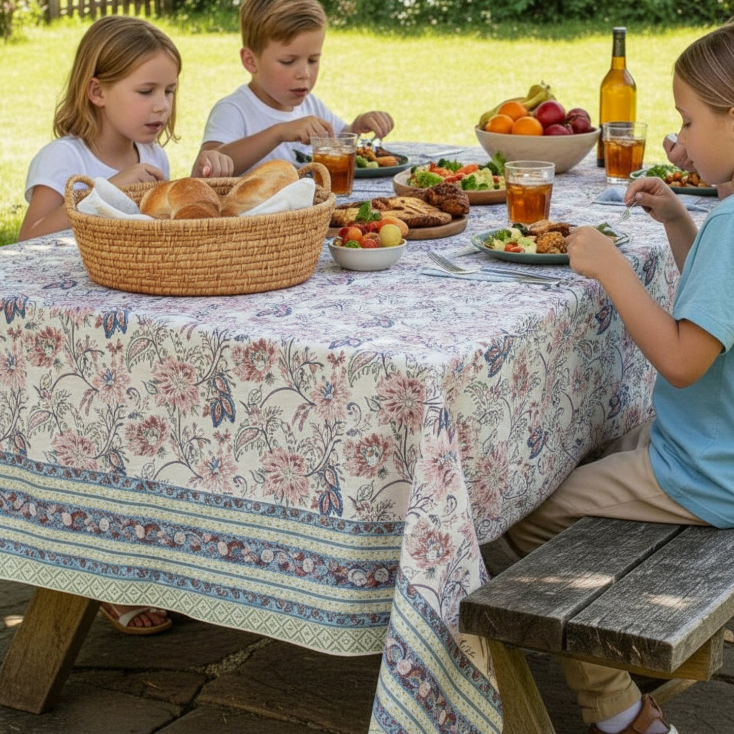 Paisley Print Cotton Tablecloth, Block Printed Dining Cover, Rustic Boho Decor