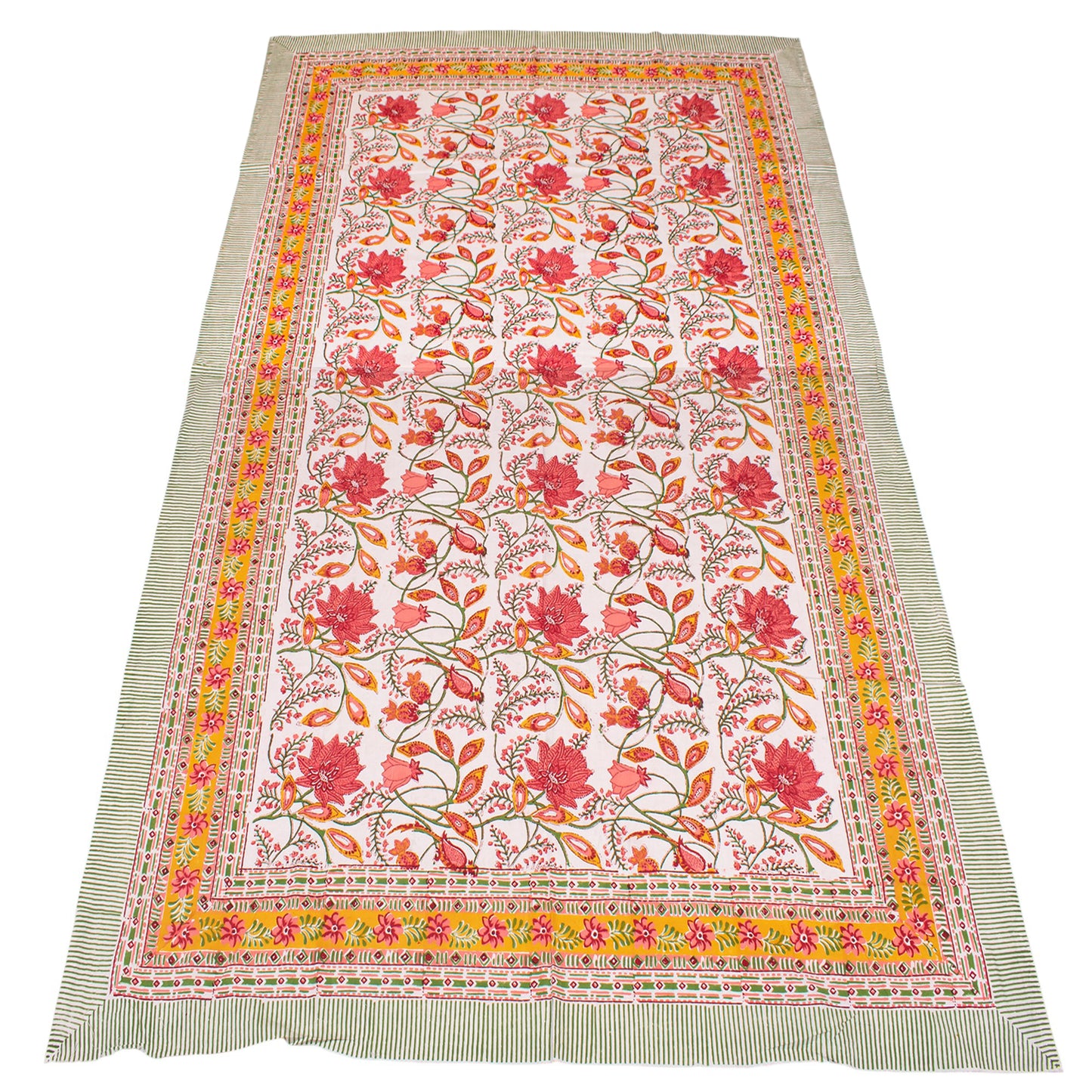 Handmade Floral Block Print Tablecloth, Cotton Table Cover, Vintage Boho Table Linen