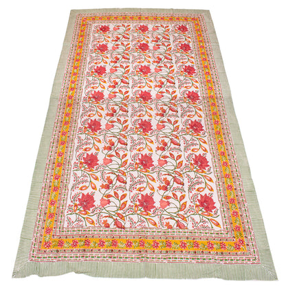 Handmade Floral Block Print Tablecloth, Cotton Table Cover, Vintage Boho Table Linen