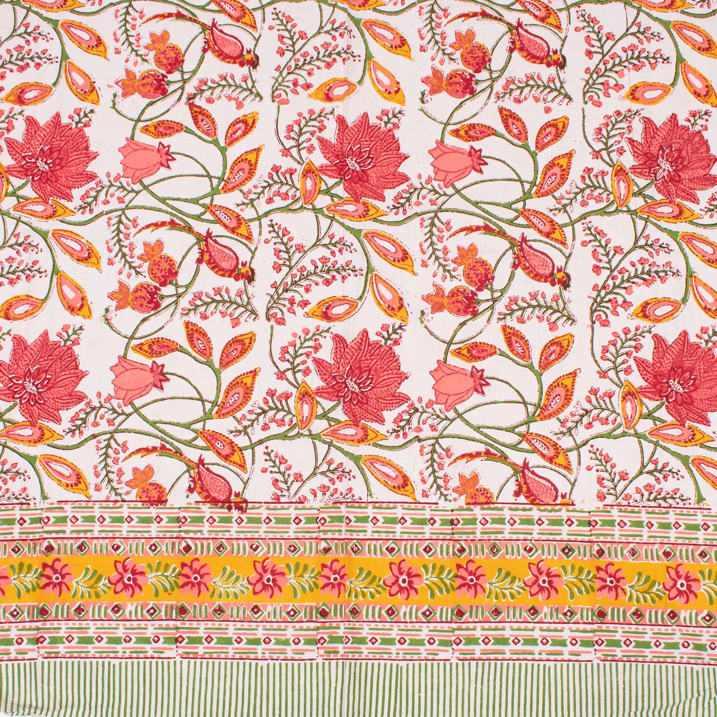 Handmade Floral Block Print Tablecloth, Cotton Table Cover, Vintage Boho Table Linen