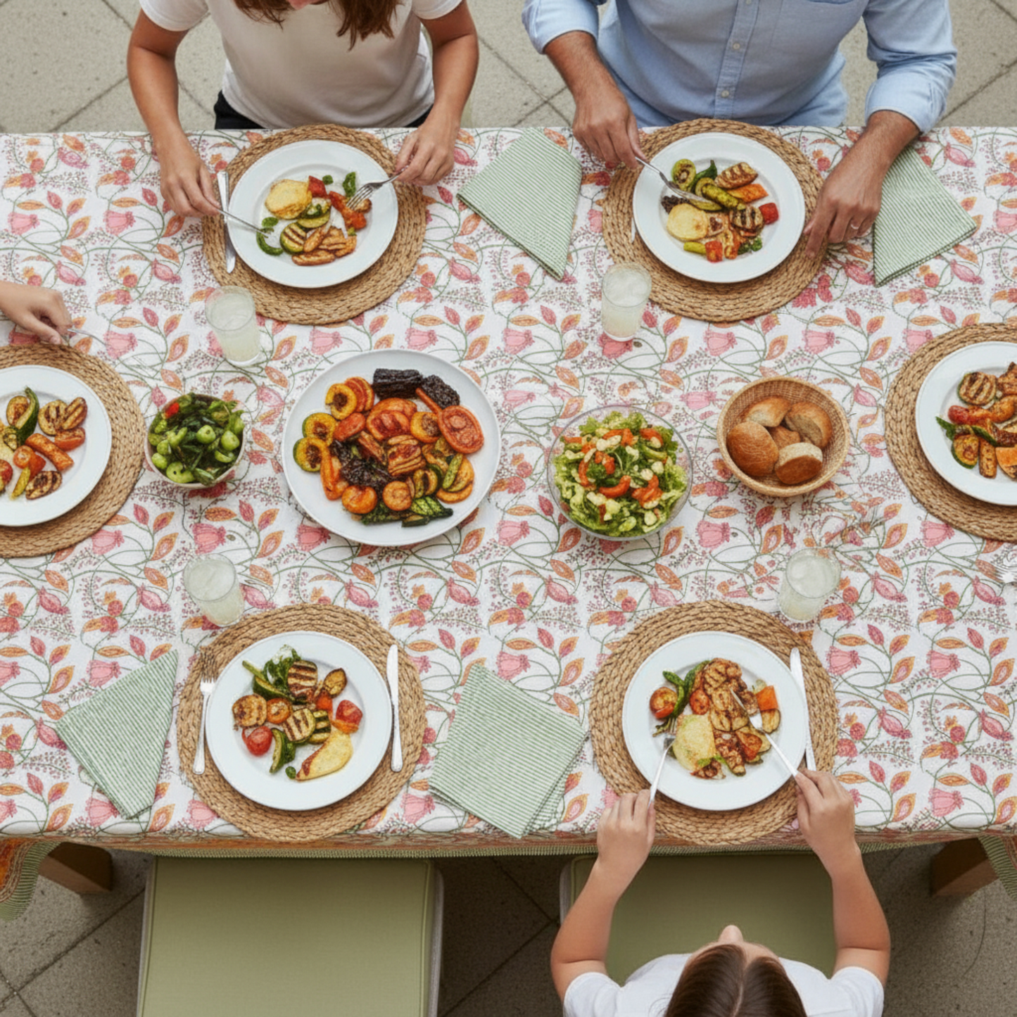 Handmade Floral Block Print Tablecloth, Cotton Table Cover, Vintage Boho Table Linen
