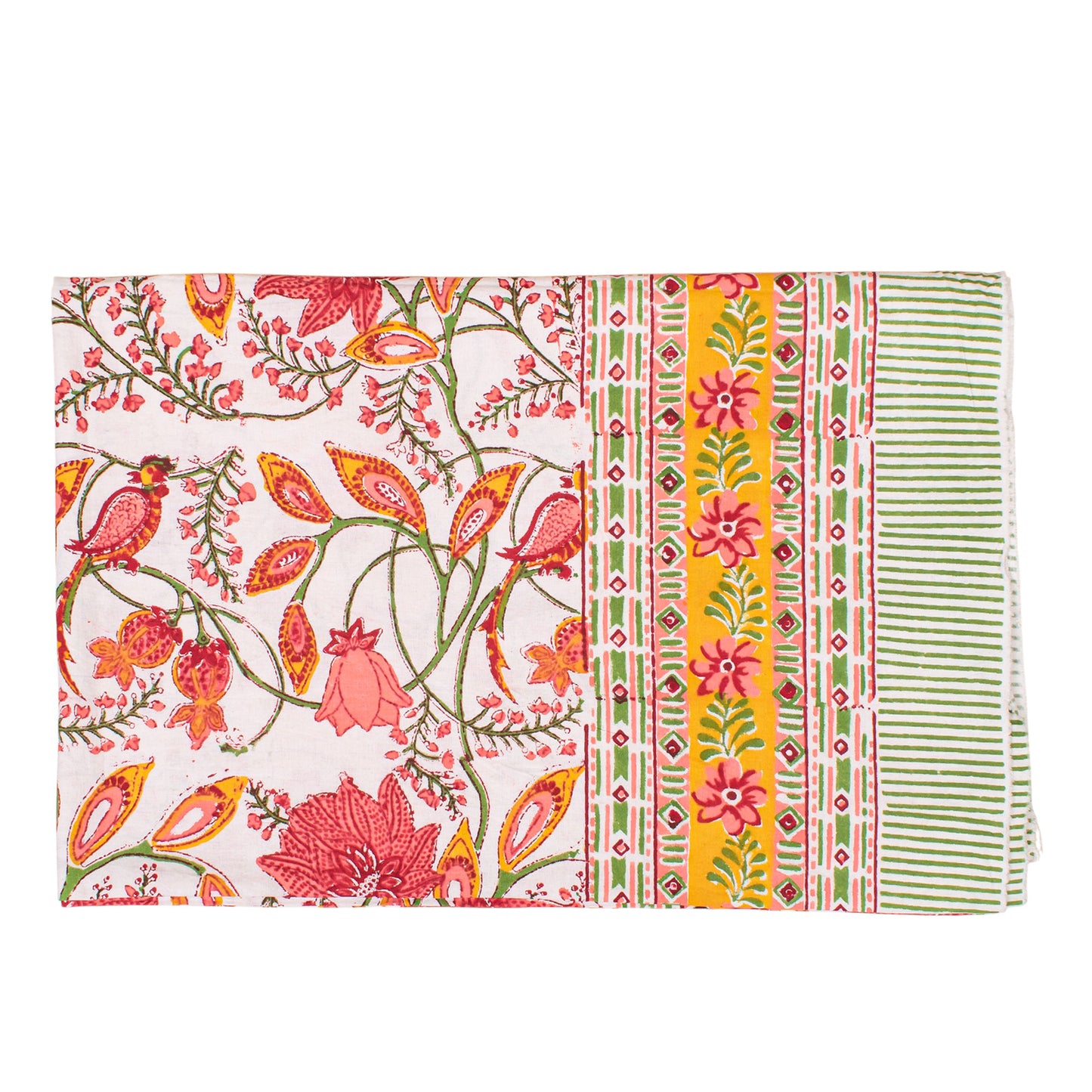 Handmade Floral Block Print Tablecloth, Cotton Table Cover, Vintage Boho Table Linen