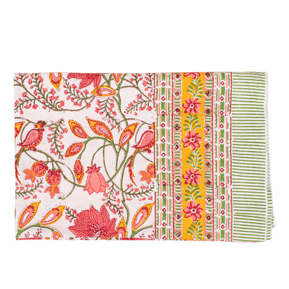 Handmade Floral Block Print Tablecloth, Cotton Table Cover, Vintage Boho Table Linen