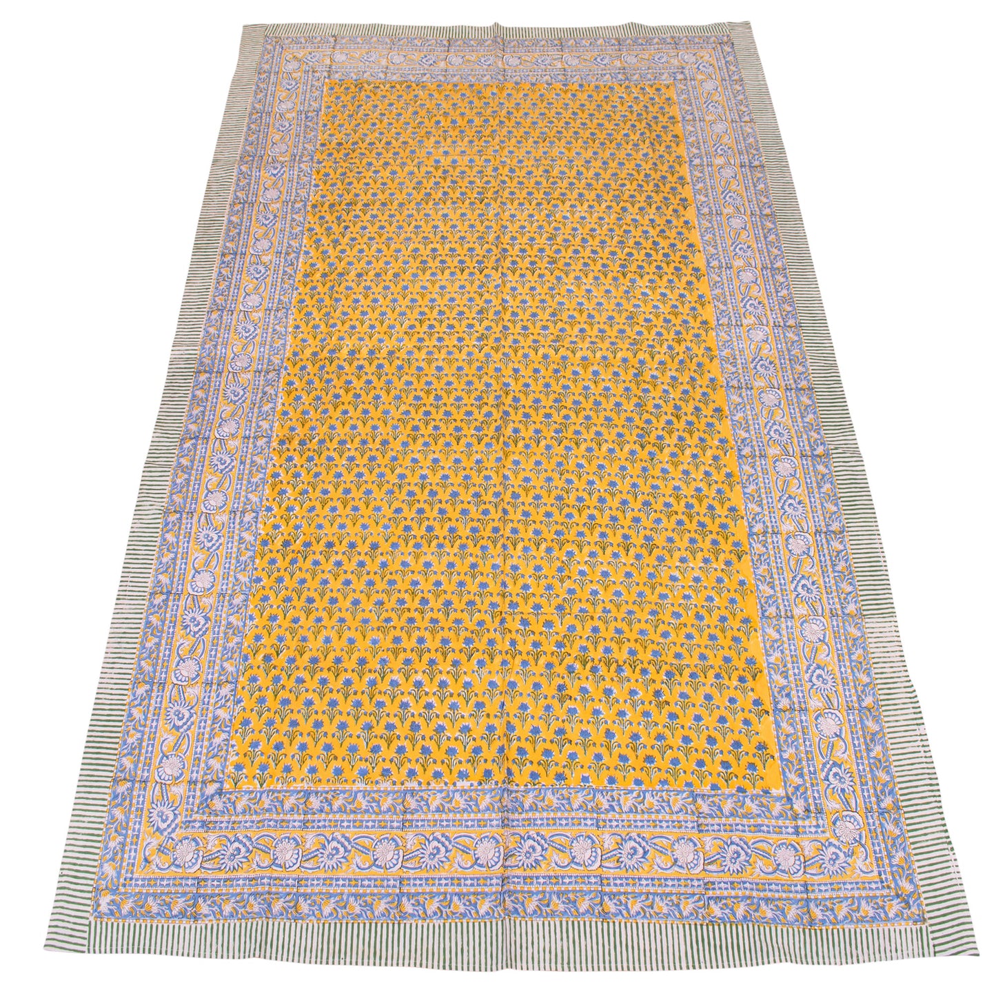 Cotton Tablecloth with Hand Block Print, Botanical Table Cover, Sustainable Dining Decor