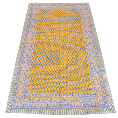 Cotton Tablecloth with Hand Block Print, Botanical Table Cover, Sustainable Dining Decor