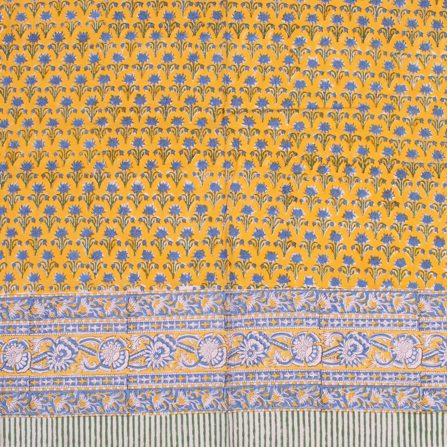 Cotton Tablecloth with Hand Block Print, Botanical Table Cover, Sustainable Dining Decor