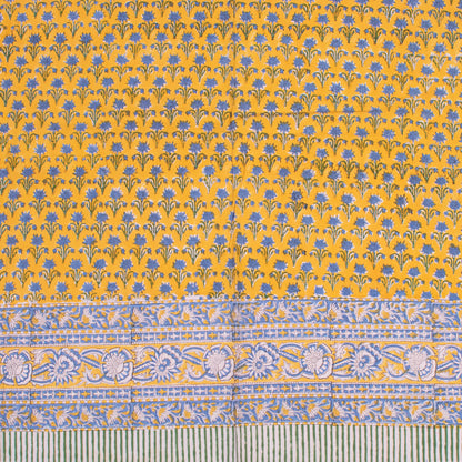 Cotton Tablecloth with Hand Block Print, Botanical Table Cover, Sustainable Dining Decor