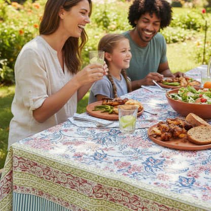 Indian Hand Block Print Cotton Tablecloth, Boho Home Decor, Handmade Dining Table Cover