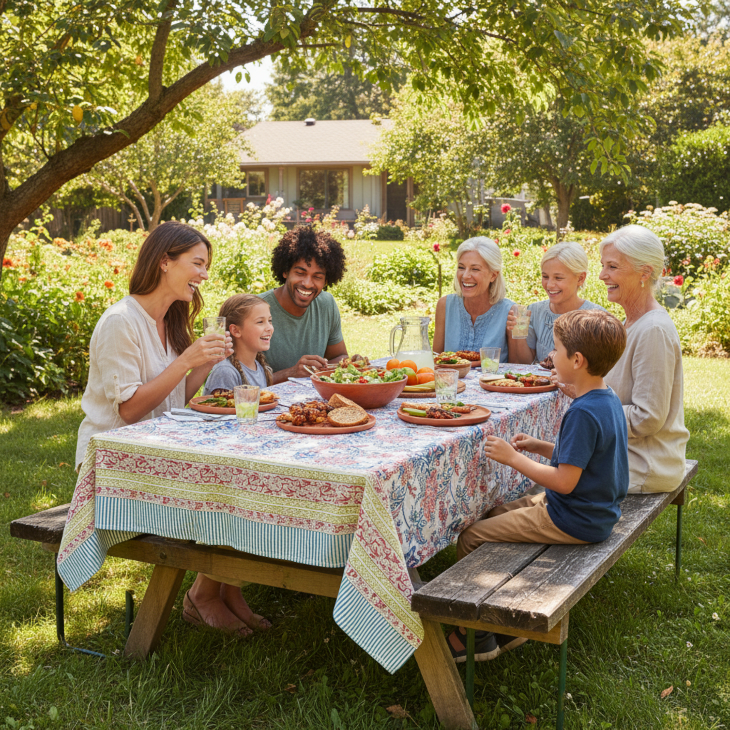 Indian Hand Block Print Cotton Tablecloth, Boho Home Decor, Handmade Dining Table Cover
