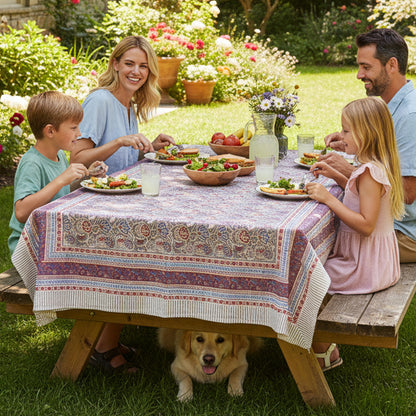 Handmade Block Print Cotton Tablecloth, Indian Floral Table Cover, Boho Dining Linen, Rustic Farmhouse Table Decor