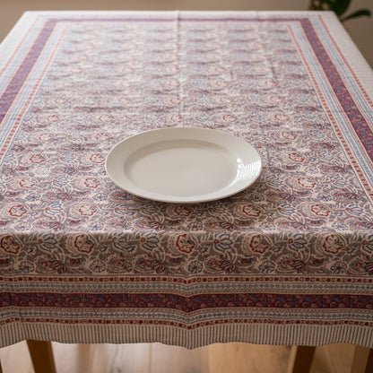 Handmade Block Print Cotton Tablecloth, Indian Floral Table Cover, Boho Dining Linen, Rustic Farmhouse Table Decor