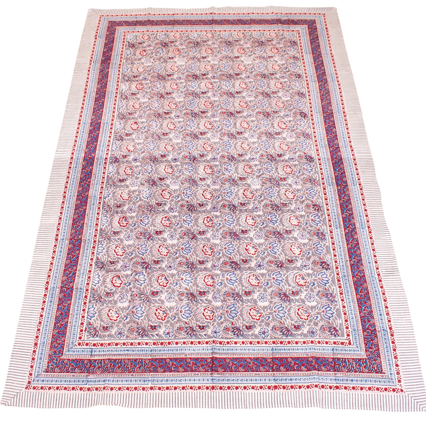 Handmade Block Print Cotton Tablecloth, Indian Floral Table Cover, Boho Dining Linen, Rustic Farmhouse Table Decor