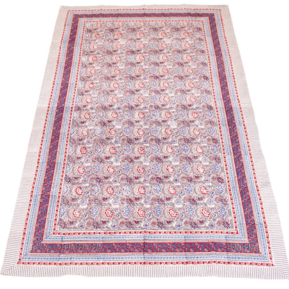 Handmade Block Print Cotton Tablecloth, Indian Floral Table Cover, Boho Dining Linen, Rustic Farmhouse Table Decor