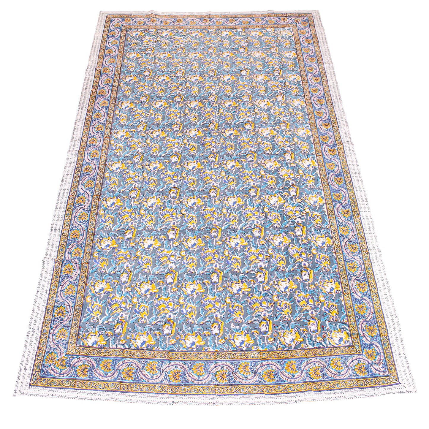 Floral Cotton Tablecloth Rectangle, Block Print Dining Linen, Farmhouse Table Decor