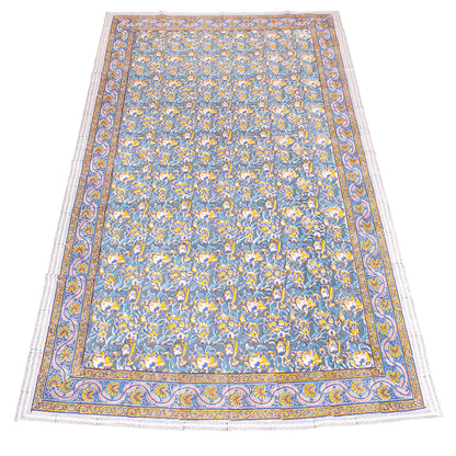 Floral Cotton Tablecloth Rectangle, Block Print Dining Linen, Farmhouse Table Decor