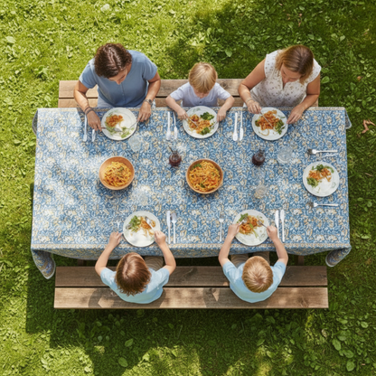 Floral Cotton Tablecloth Rectangle, Block Print Dining Linen, Farmhouse Table Decor