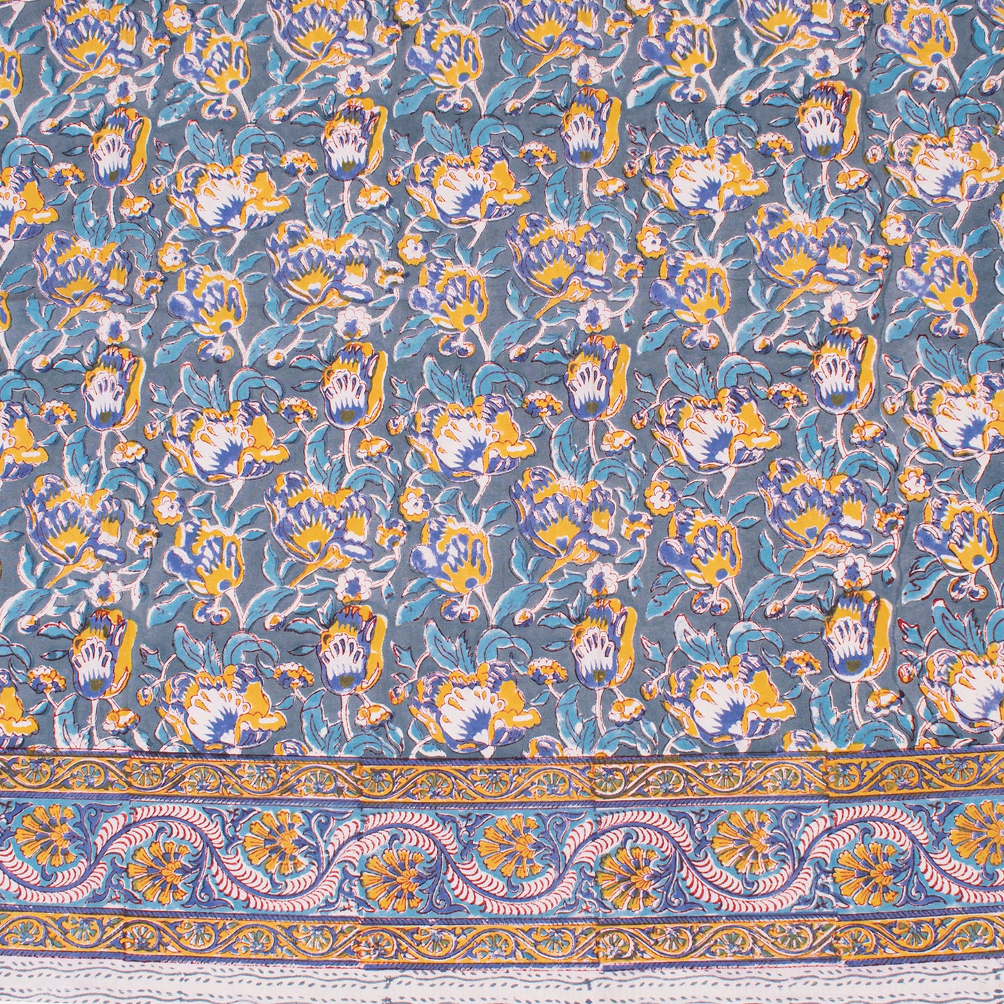 Floral Cotton Tablecloth Rectangle, Block Print Dining Linen, Farmhouse Table Decor