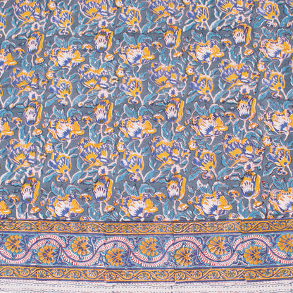 Floral Cotton Tablecloth Rectangle, Block Print Dining Linen, Farmhouse Table Decor