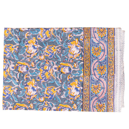 Floral Cotton Tablecloth Rectangle, Block Print Dining Linen, Farmhouse Table Decor