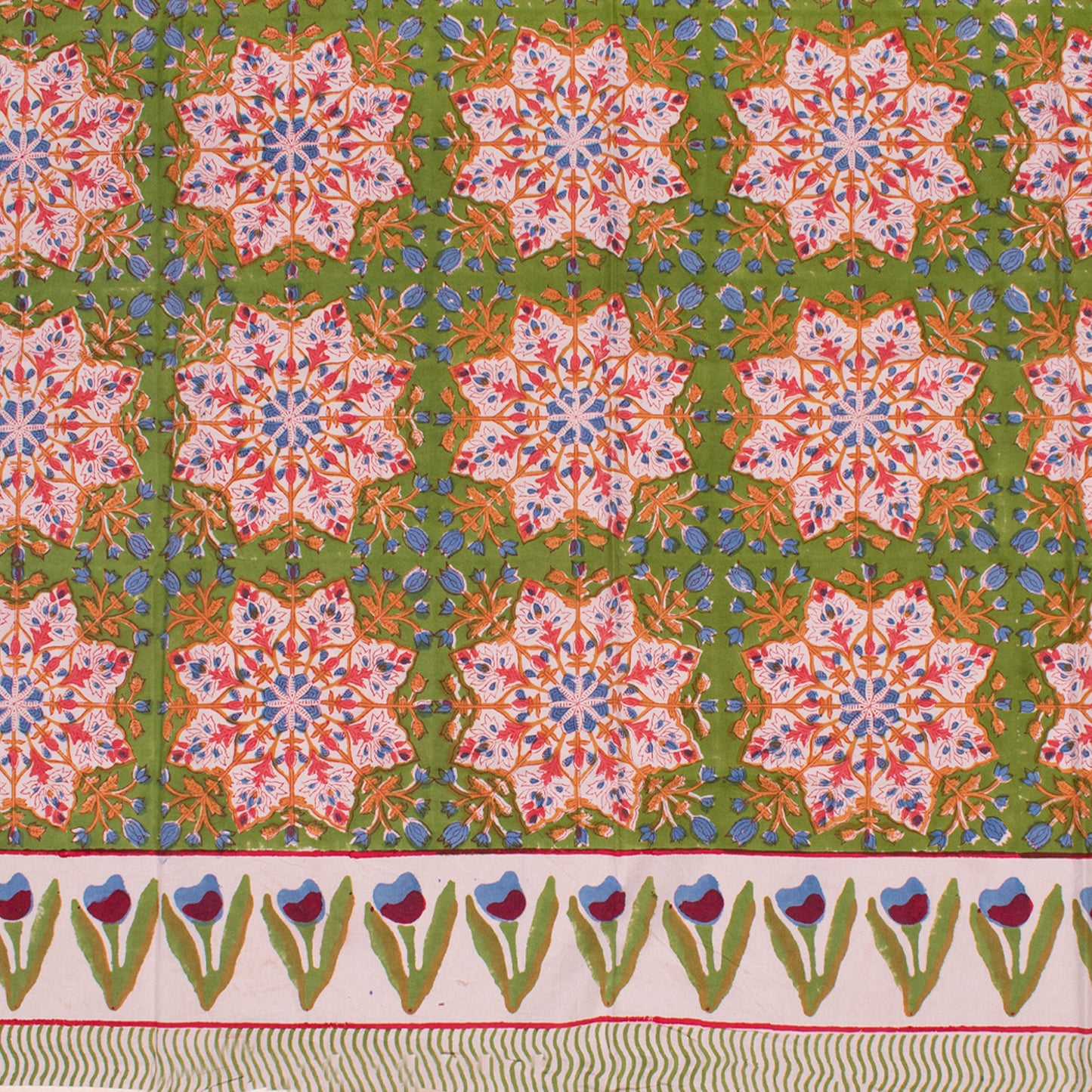 Handcrafted Cotton Tablecloth with Vintage Inspired Block Prints - 60x90