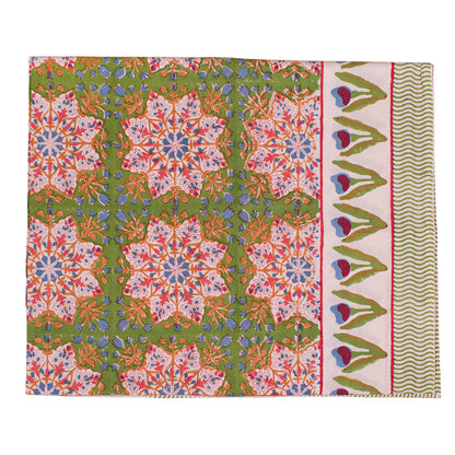 Handcrafted Cotton Tablecloth with Vintage Inspired Block Prints - 60x90