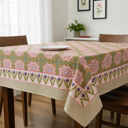 Handcrafted Cotton Tablecloth with Vintage Inspired Block Prints - 60x90