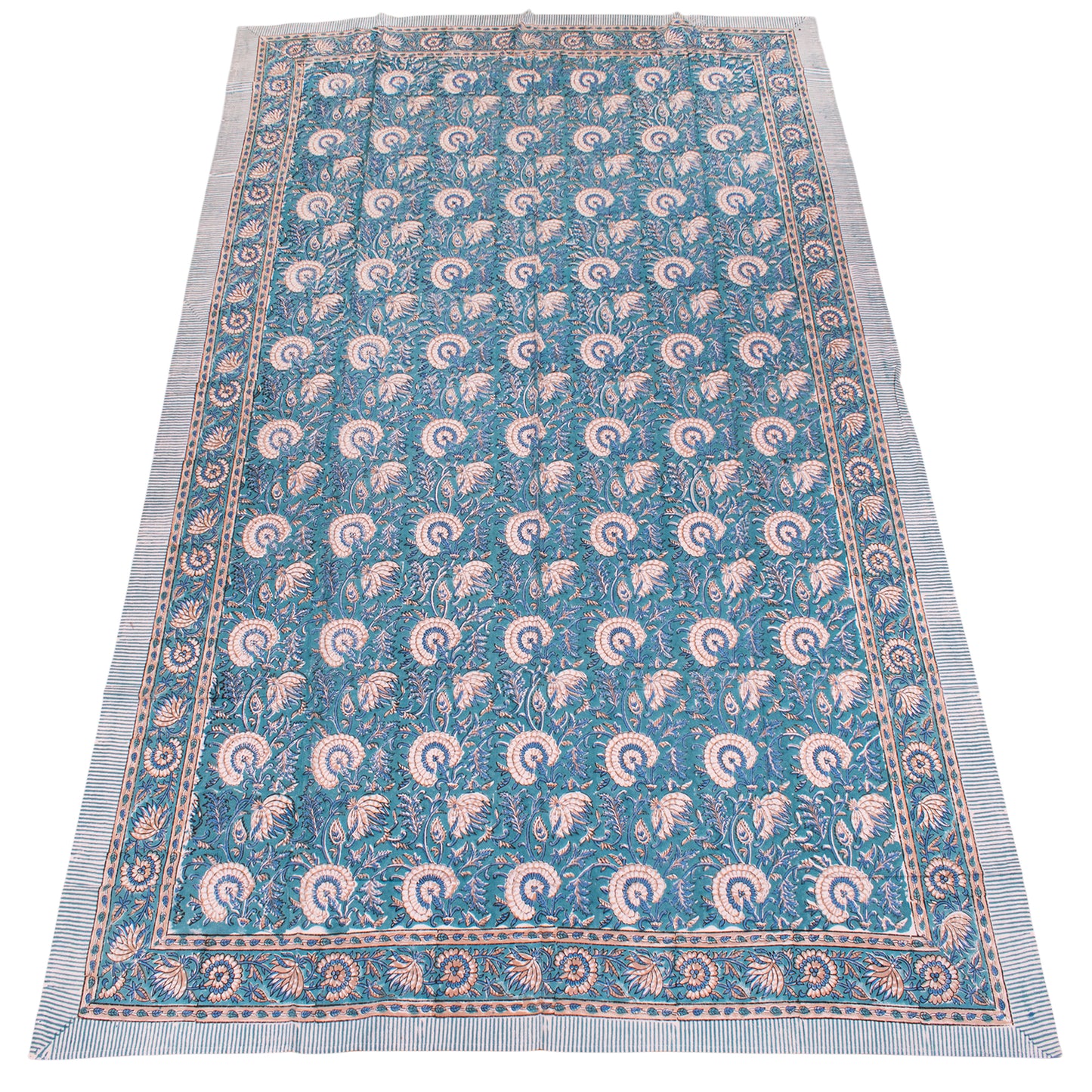 Boho Style Cotton Table Cover with Traditional Block Print Pattern - 60x90