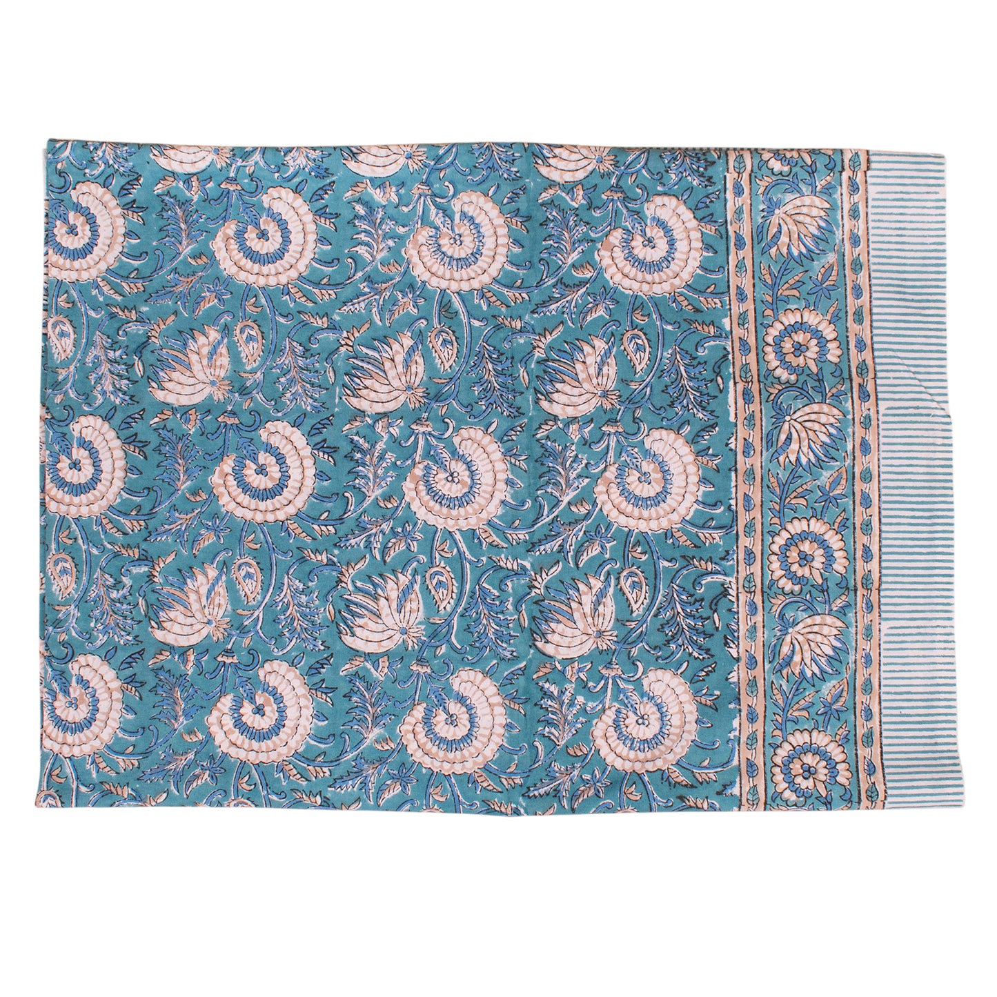 Boho Style Cotton Table Cover with Traditional Block Print Pattern - 60x90