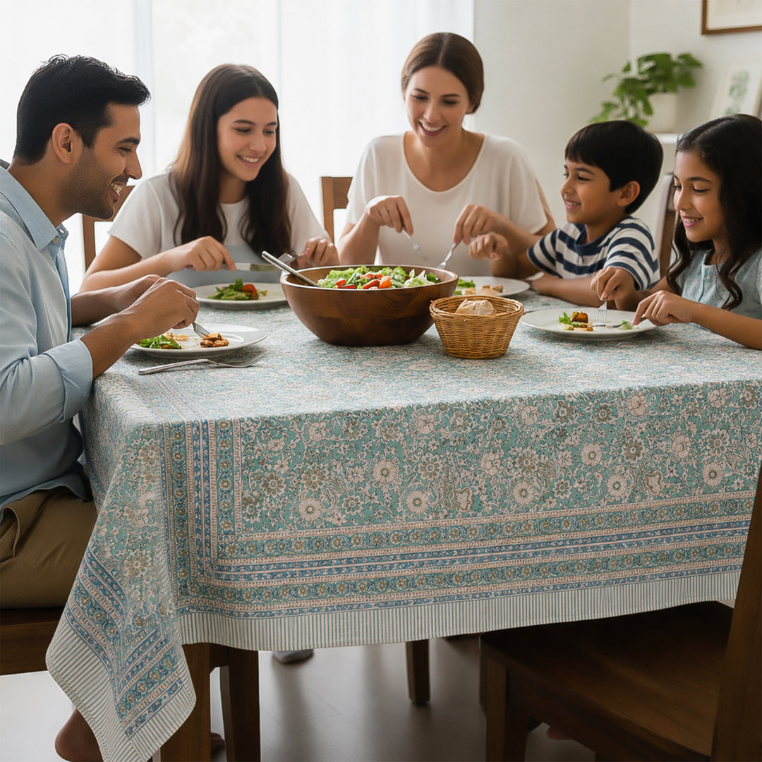 Hand Block Cotton Tablecloth 60x90 | Boho Table Cover